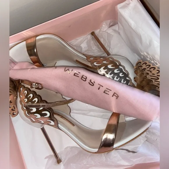 Sophia Webster Evangeline White & Rose Gold High Heel Sandals, size 8.5 - Picture 4 of 9